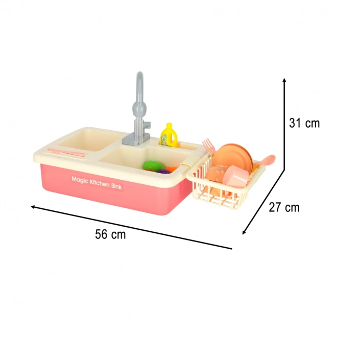 Évier de cuisine pour enfants avec vraie eau et accessoires roses