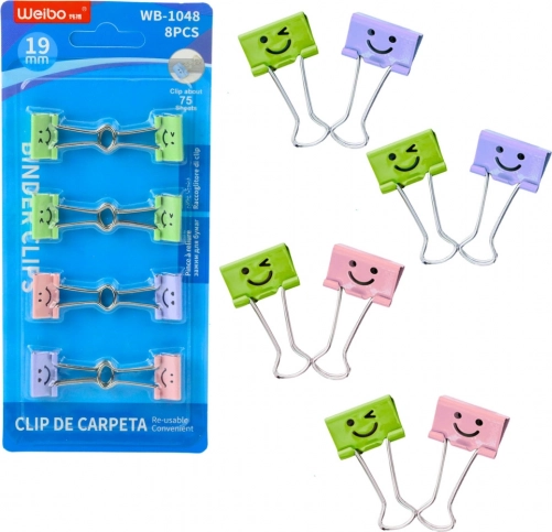 Lot de pinces de bureau colorées avec sourires 8 pcs 19 mm