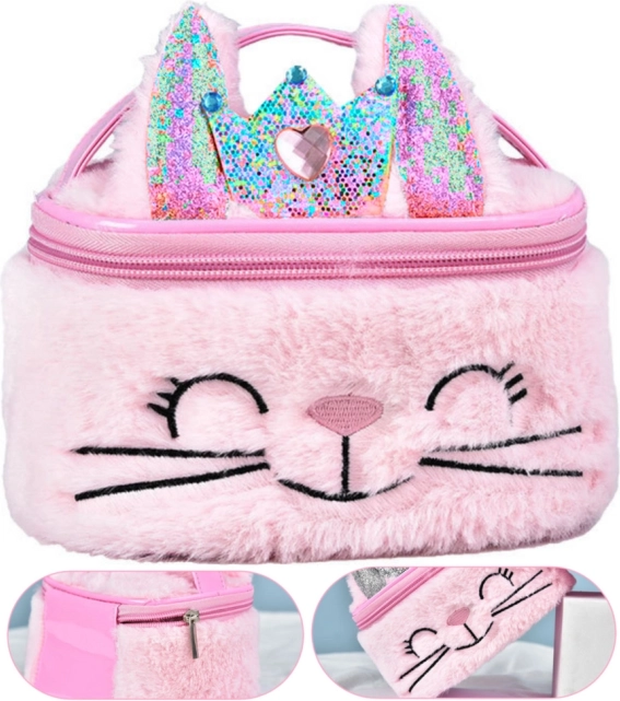 Trousse de toilette peluche enfant Lapin Rose 20 cm
