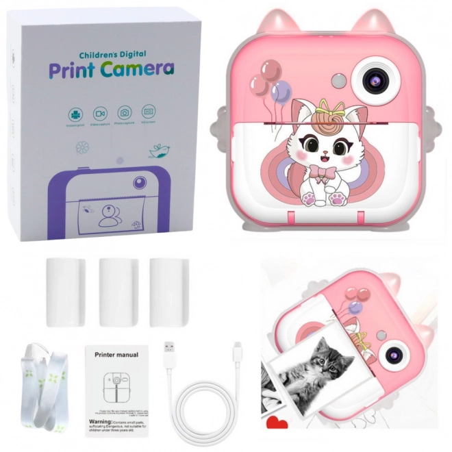 Appareil photo instantané avec imprimante thermique Chat Rose