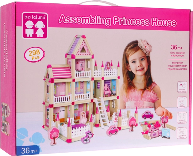 Set de construction en bois pour enfants 3+ Maison MEGA rose 268 pcs