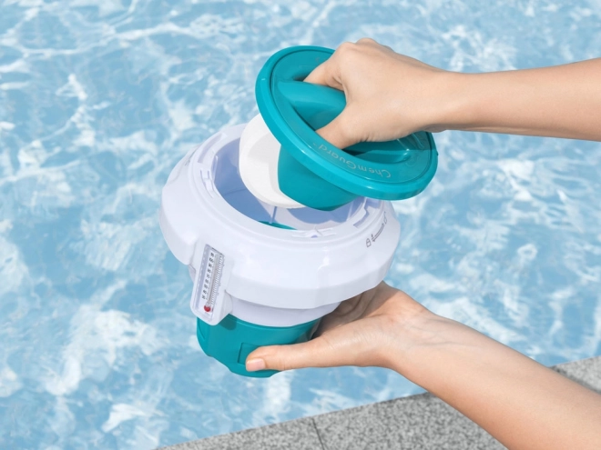 Doseur flottant pour produits chimiques pour l'eau de piscine avec thermomètre