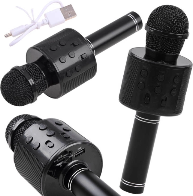 Microphone karaoké Bluetooth sans fil avec haut-parleur intégré – noir