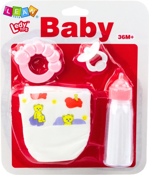 Ensemble d'accessoires pour poupées avec biberon, tétine, couche et hochet