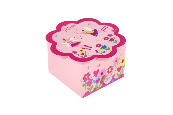 Boîte à bijoux Princesse bois boîte à musique fleur tiroir 14,5x8x14,5cm