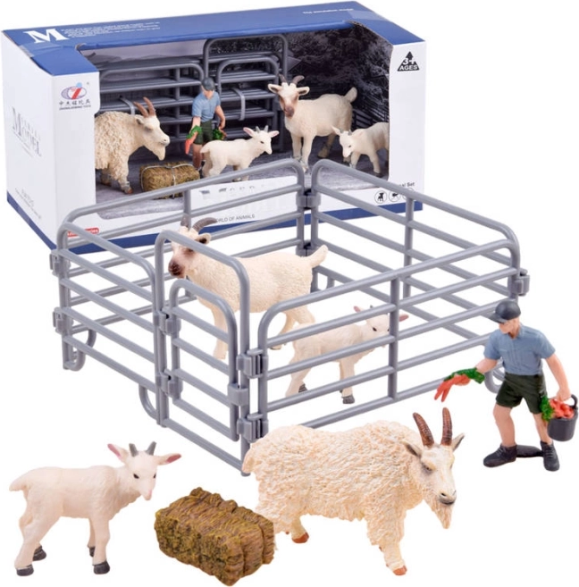 Série animaux de la ferme – set de chèvres avec enclos, figurines – Chèvre