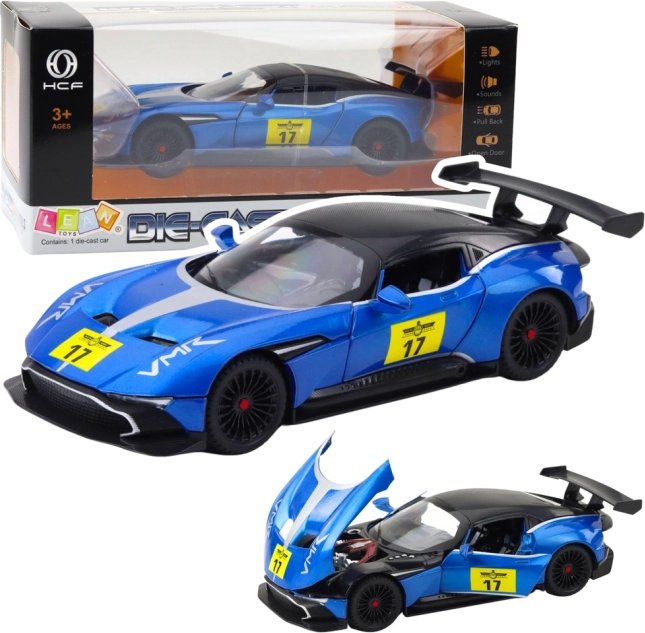 Voiture de sport en métal 1:22 Lumières Sons Propulsion Bleu