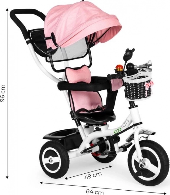 ECOTOYS Tricycle avec toit et barre de guidage rose