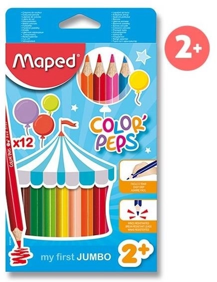 MAPED Crayons de couleur triangulaires Jumbo Color'Peps 12 pièces