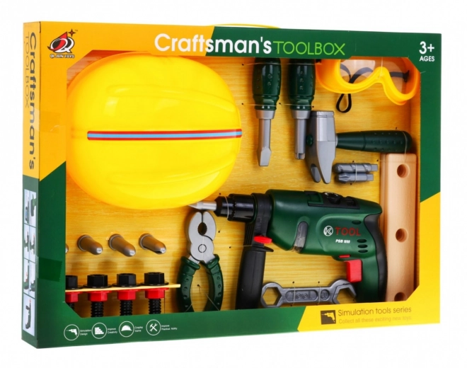 Ensemble de petit constructeur pour enfants 3+ Tournevis électrique + casque et lunettes + outils