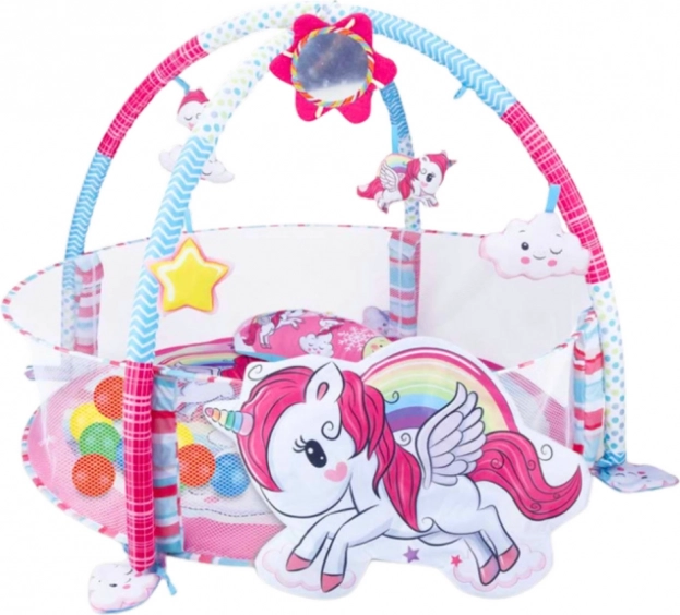 Tapis de jeu éducatif pour bébés 3 en 1 avec licorne rose