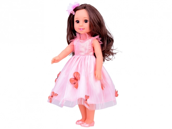 Jolie poupée 36 cm en robe de bal rose avec papillons cheveux longs ZA5236