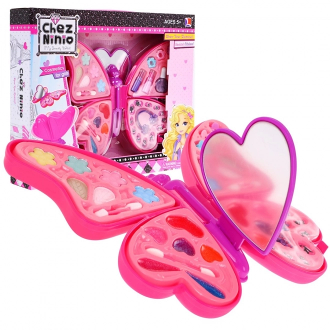 Coffret cosmétique Pink Butterfly pour enfants 5+ Maquillage + accessoires pour cheveux et ongles