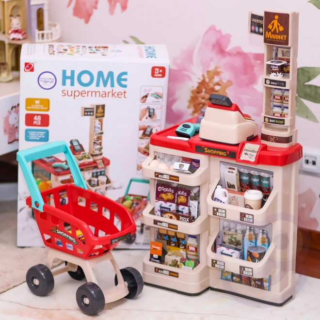 Supermarché avec chariot et scanner