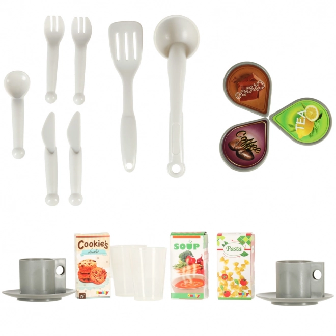 Cuisine électronique pour enfants en plastique rouge pliable avec son + accessoires