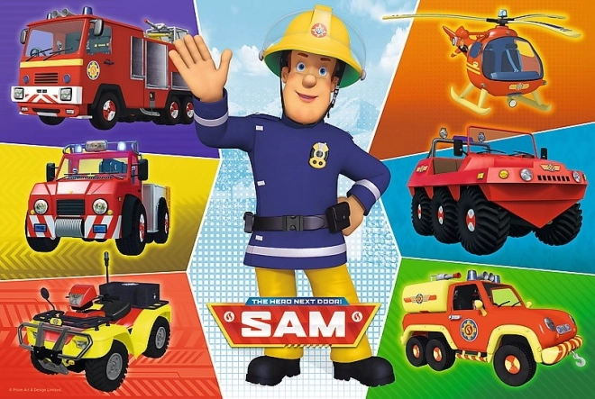 Puzzle Sam le pompier 100 pièces 41x27,5cm en boîte 29x19x4cm