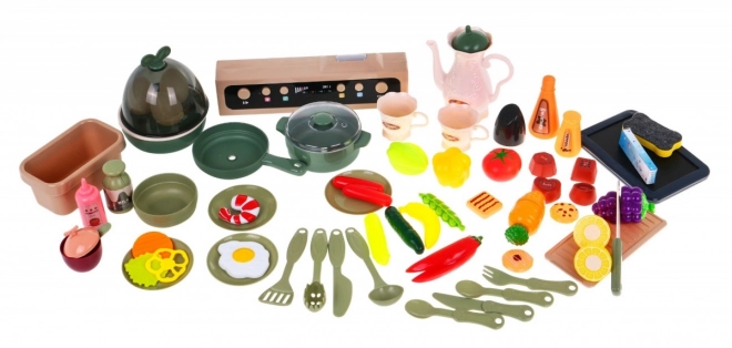 Cuisine Enfant + brûleur interactif avec vapeur + panneau audio - 65 pièces