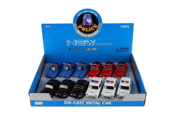 Voiture de police rétro 11cm en métal/plastique à rétrofriction sur batterie avec lumière 4 types