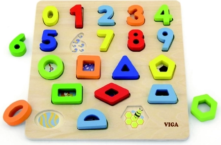 Puzzle encastrable en bois VIGA – chiffres et formes