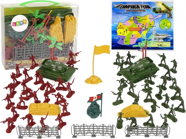 Grande mallette de jeu militaire avec arbres et chars