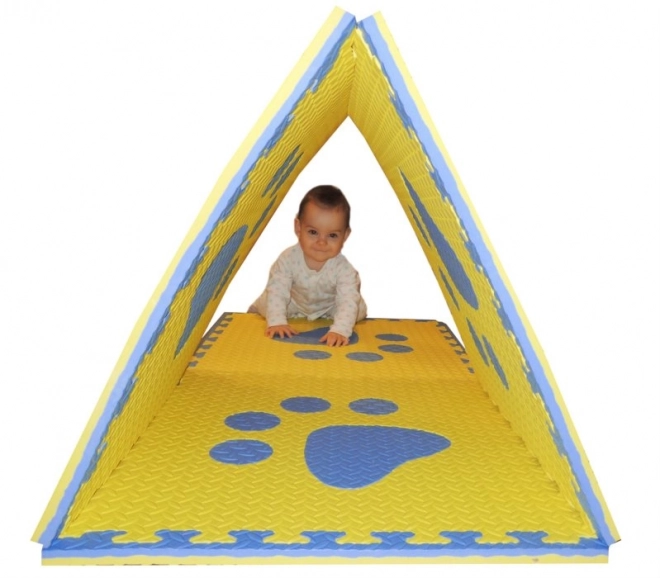 Tapis moussé pour enfants avec pattes bleues et jaunes