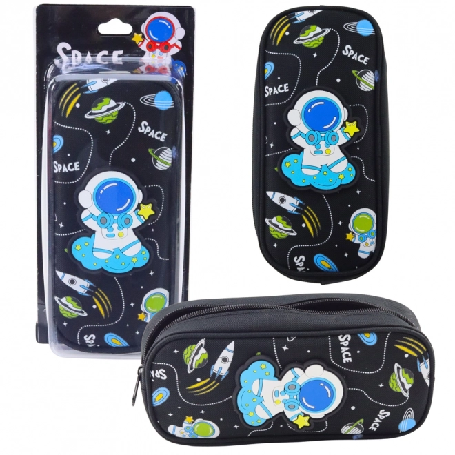 Trousse d'école Espace avec cosmonaute, deux poches, noire