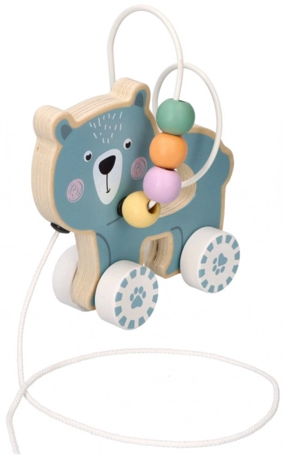 Jouet à tirer en bois pour enfants + perles d'activités - Ourson