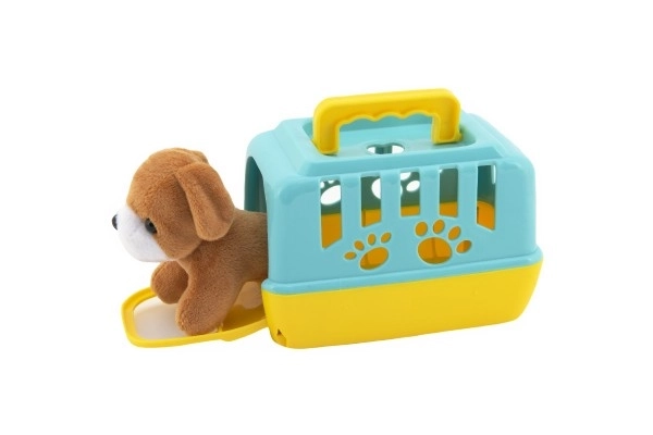 Animal en peluche chien dans une boîte de transport en plastique 15cm mix couleurs 12 pcs dans la boîte