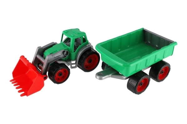 Tracteur/chargeur/pelleteuse avec remorque en plastique allongé pour mouvement libre 2 couleurs en filet 16x61x16cm