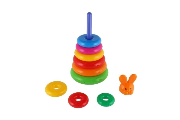 Pyramide à empiler avec anneaux en plastique 28 cm ass. 2 types en filet 12m+
