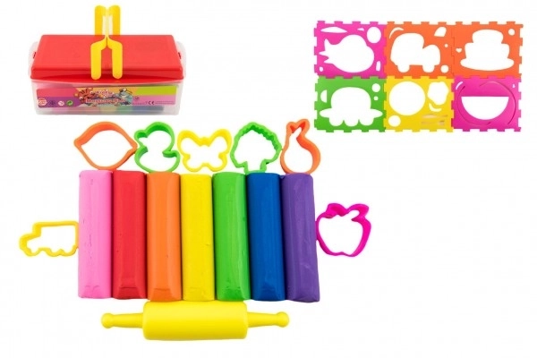Pâte à modeler NARA 430g 8pcs avec emporte-pièces 10pcs avec rouleau et accessoires dans boîte plastique 21x12x8cm