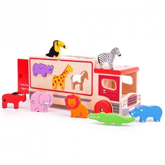 Camion en bois avec animaux de safari