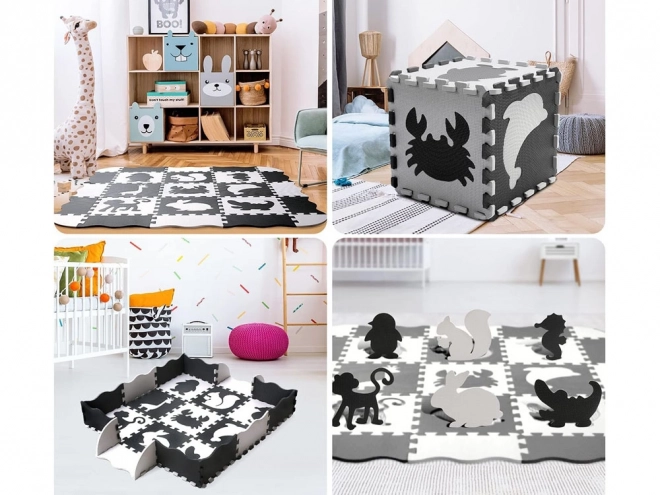 Tapis mousse contrasté animaux et formes