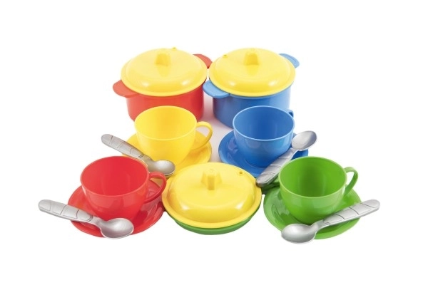 Ensemble de vaisselle en plastique coloré 18 pièces en filet 12m+