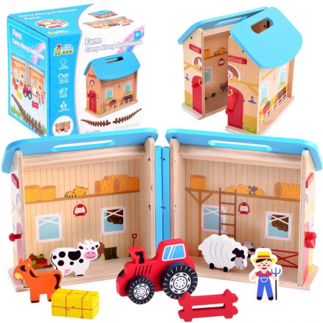 Maison pliante en bois avec ferme d'animaux