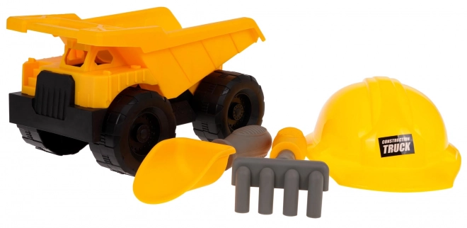 Véhicule de construction avec casque et accessoires