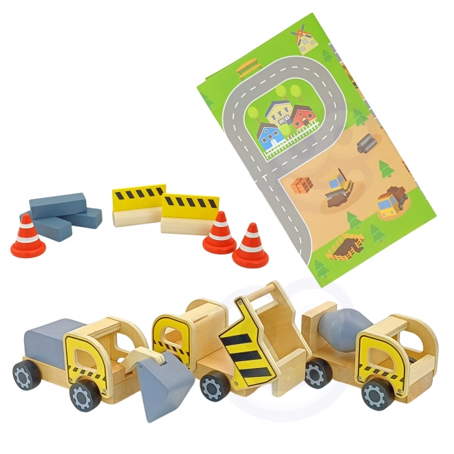 Ensemble de construction en bois 5 en 1 avec grue et véhicules de construction WOOPIE GREEN