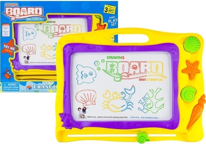 Tableau de dessin magnétique marin avec 3 tampons et fond coloré