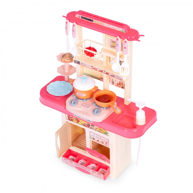 Cuisine pour enfants avec sons, lumières LED, évier, 10 accessoires, rose