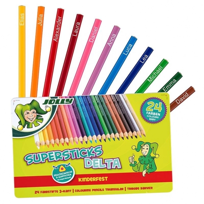 Crayons triangulaires Delta 24 couleurs dans une boîte en métal