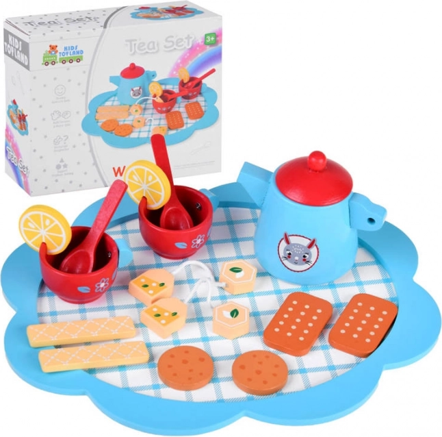 Service à thé en bois bleu pour enfants avec accessoires
