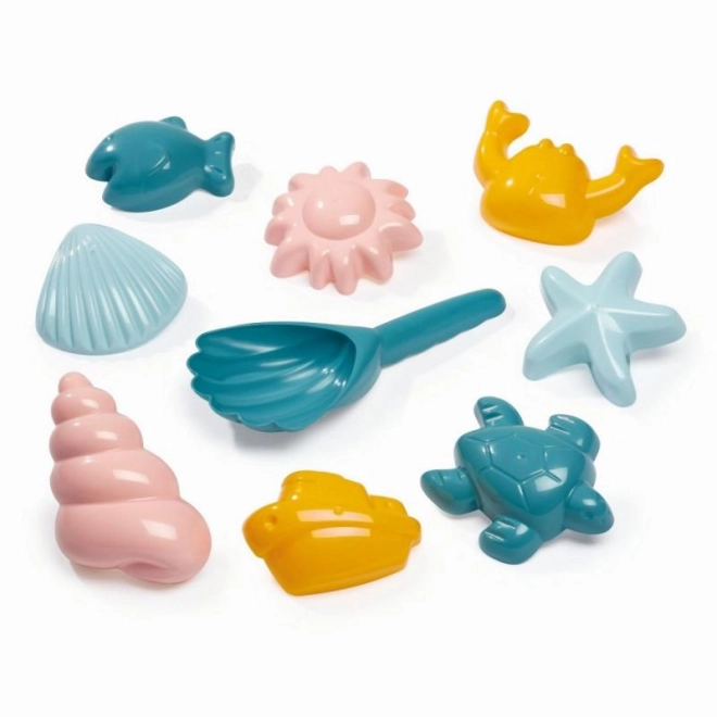 Pelle en forme de coquillage et 8 moules à sable