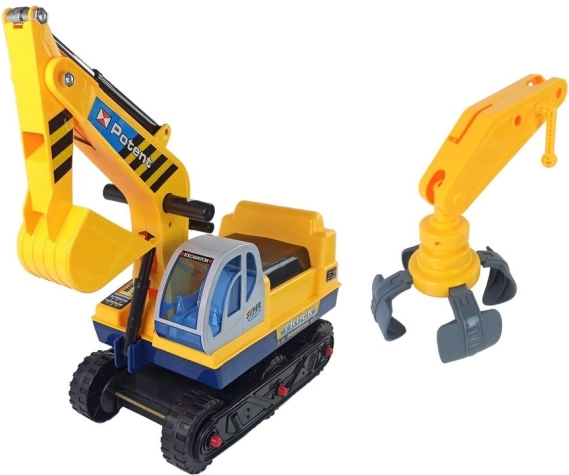 Draisienne pelleteuse avec bras interchangeable et grappin, jaune
