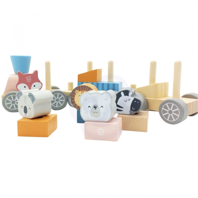Train en bois avec des animaux