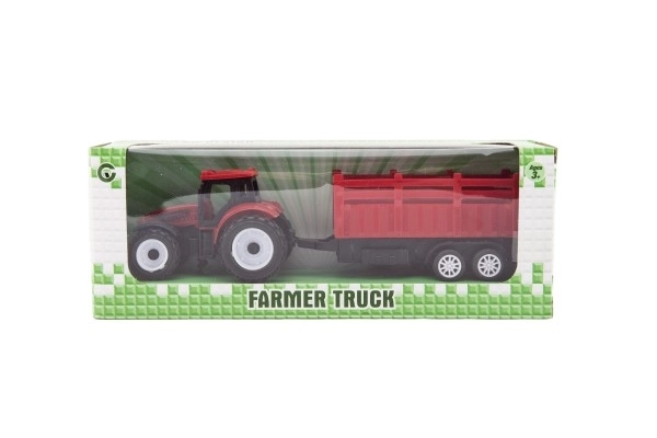 Tracteur avec remorque en plastique 21cm à roue libre 2 couleurs dans une boîte 23x9x6cm