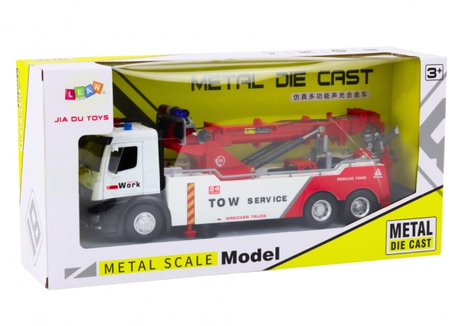 Camion avec grue Deux crochets Métal lumières blanches et rouges Sons