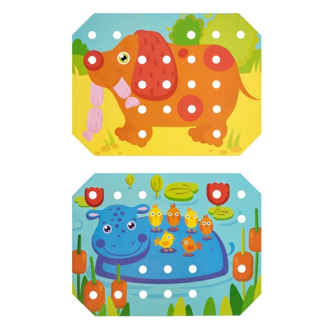 Lucy & Leo Mozaika avec pince et broderie - ensemble de jeu en bois avec modèles