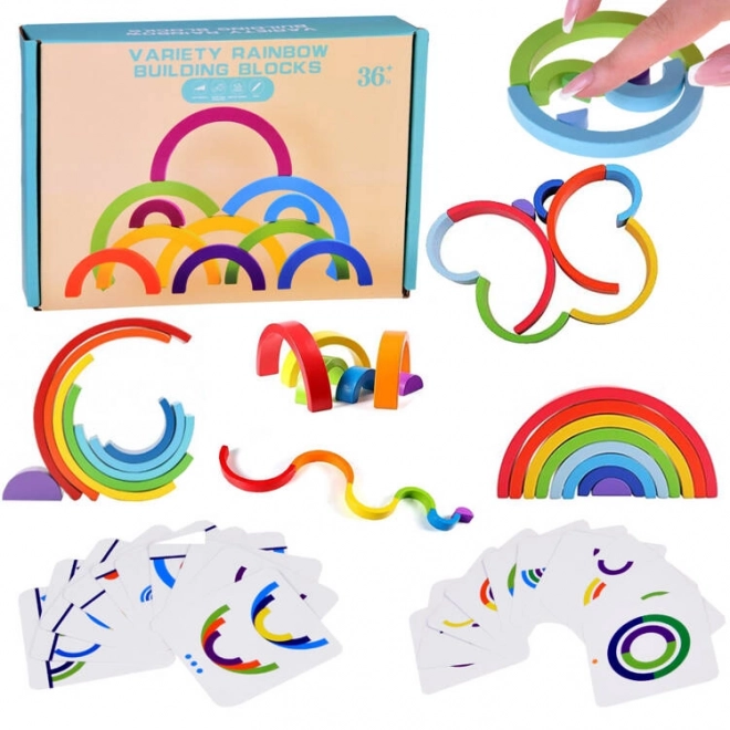 Puzzle éducatif en bois Montessori arc-en-ciel coloré + tâches ZA5328