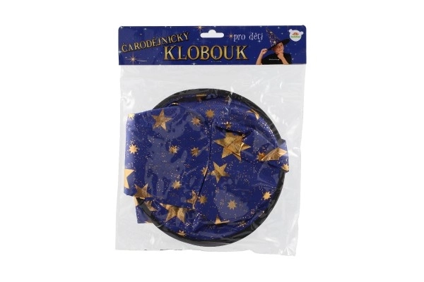 Chapeau de sorcier pour enfants diamètre 38cm bleu-or dans un sac carnaval