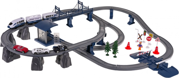 Circuit de train électrique avec gare et accessoires, 103 pièces